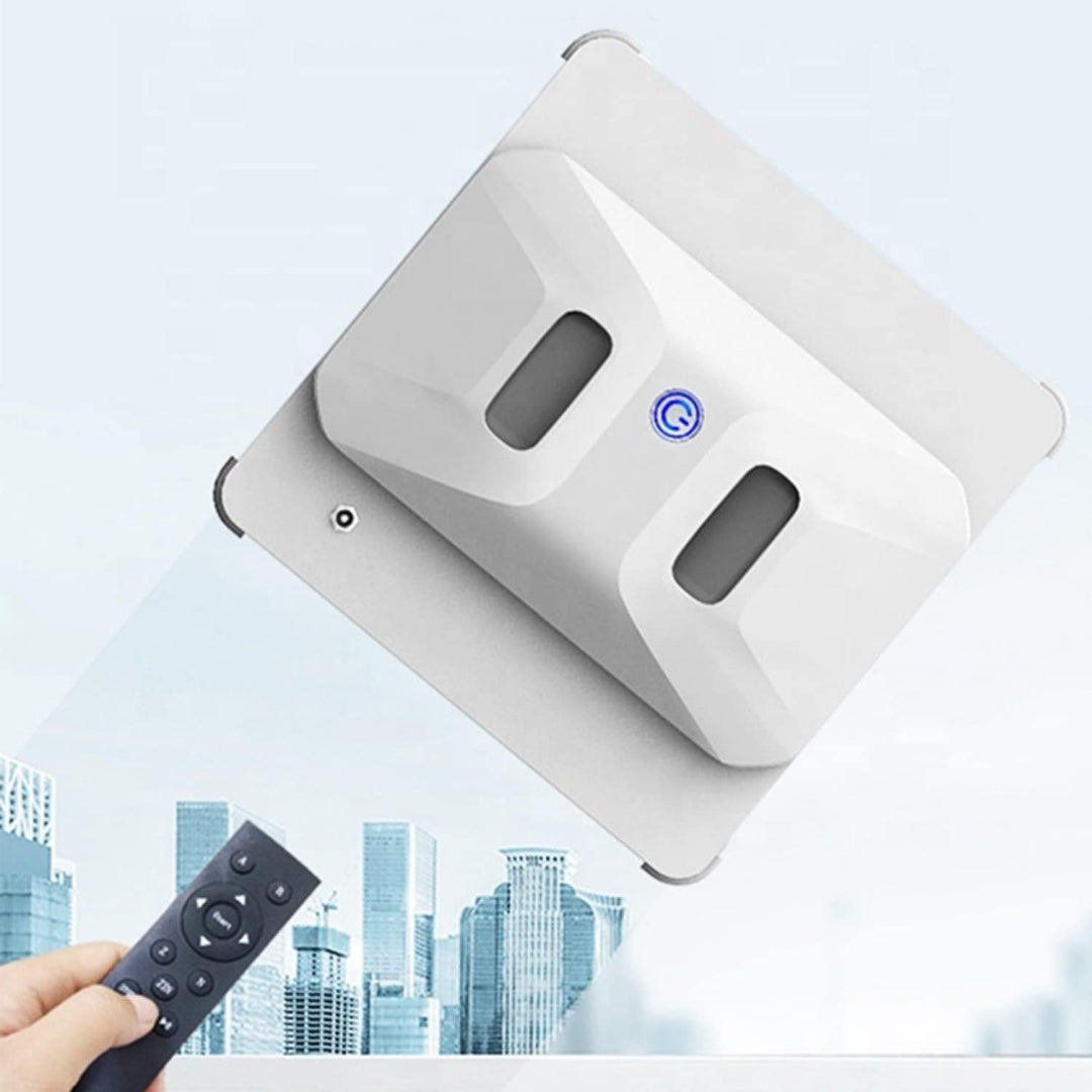 Robot pour surfaces vitrees avec le nettoyage des surfaces vitrees et une commande a distance
