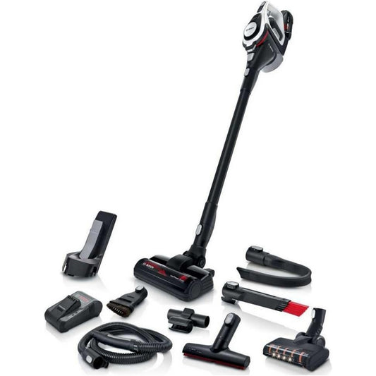 Aspirateur balai, coloris noir et gris, avec la collecte de la poussiere