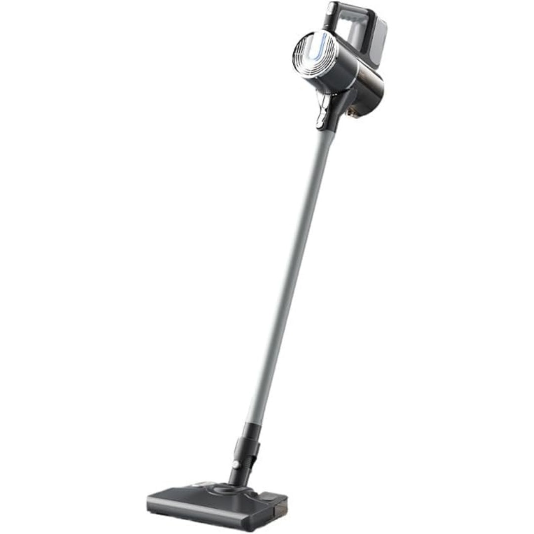 Cet aspirateur balai combine une aspiration annoncee de 28 000 Pa et l'entretien des sols